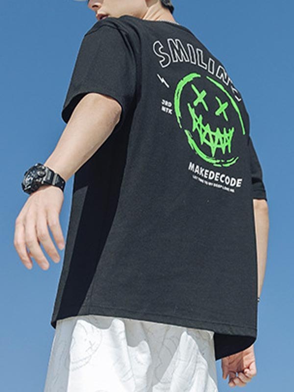 EMMIOL Camiseta con estampado de sonrisa malvada reflectante para hombre