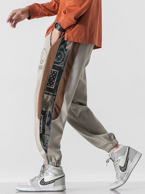 EMMIOL Men's Patchwork Bandana Print Jogger Pants