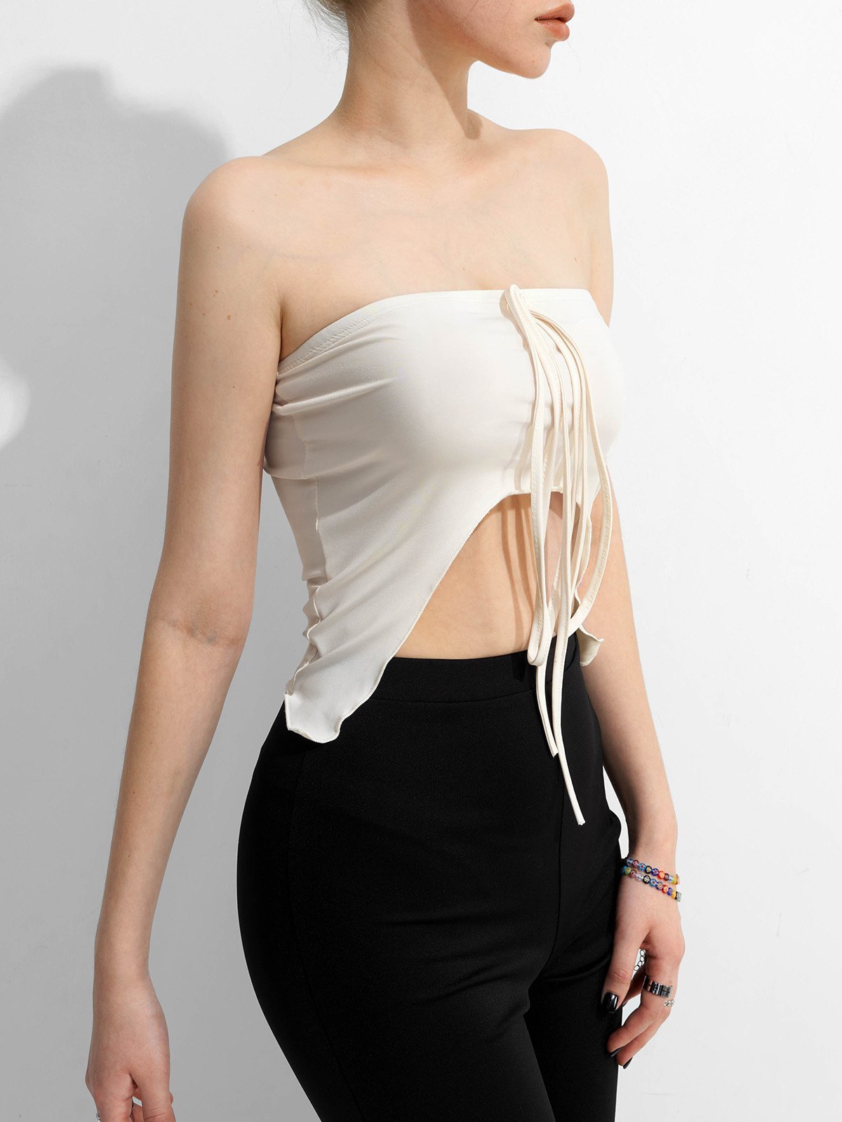 EMMIOL Irregular Lace Up Bandeau Top