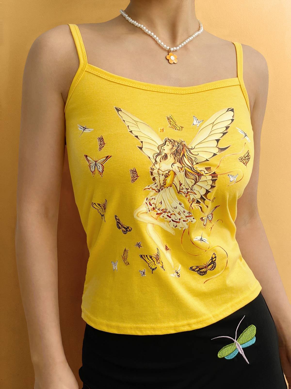 EMMIOL Top de tirantes con estampado de hadas
