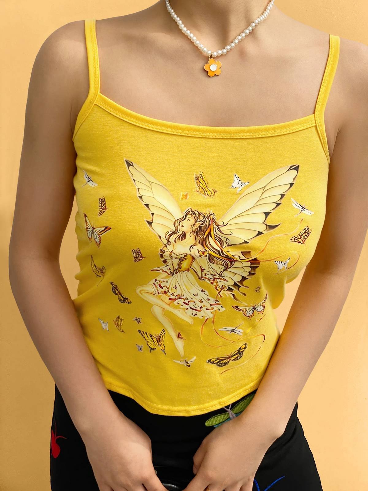 EMMIOL Top de tirantes con estampado de hadas