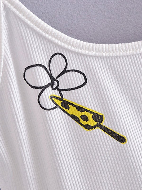 EMMIOL Top corto con stampa a forma di sorriso di funghi