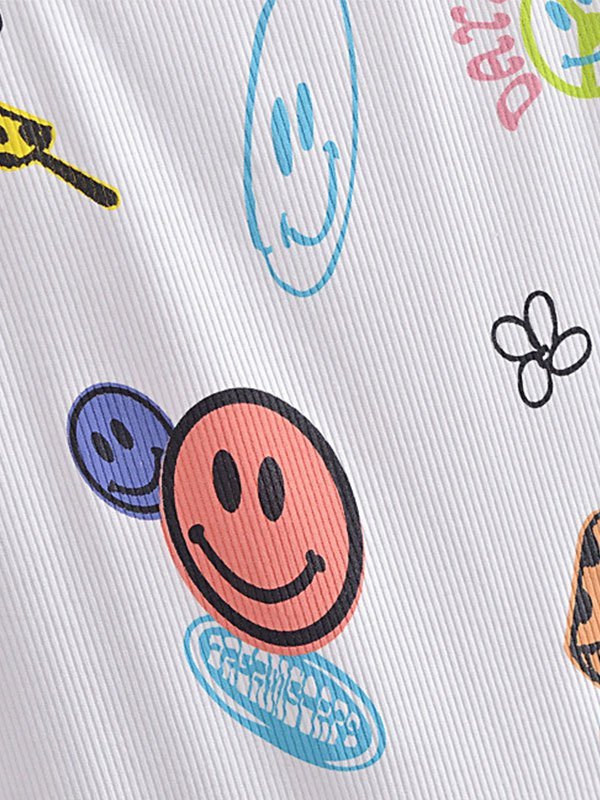 EMMIOL Top corto con stampa a forma di sorriso di funghi