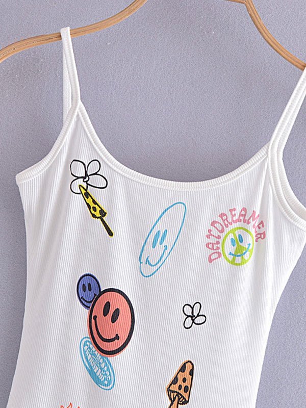 EMMIOL Top corto con stampa a forma di sorriso di funghi