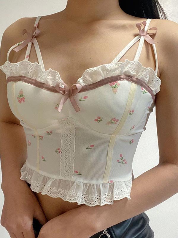 EMMIOL Broderie Lace Paneled Floral Corset Top