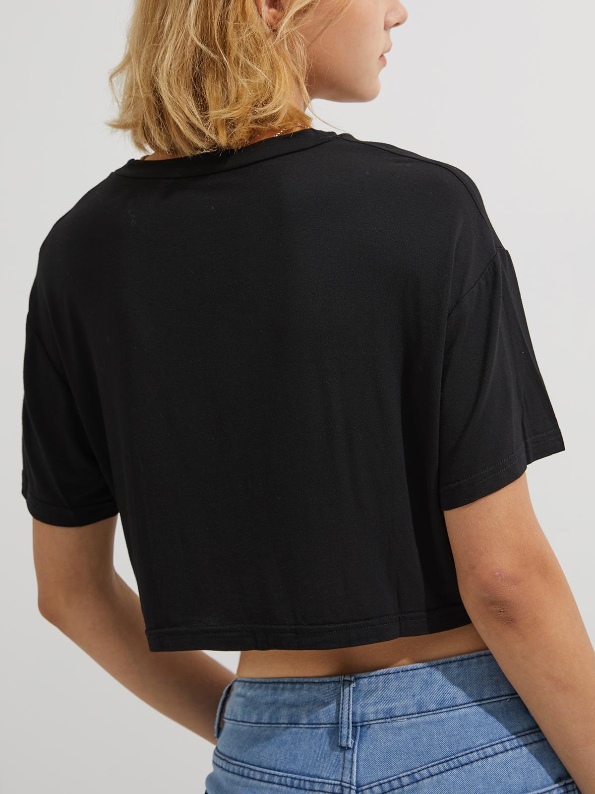 EMMIOL Basic Solid Kurzarm-Crop-Top