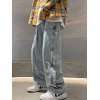 EMMIOL Jeans rectos con botones lavados para hombre