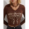 EMMIOL Long Sleeve Butterfly Print Crop Top