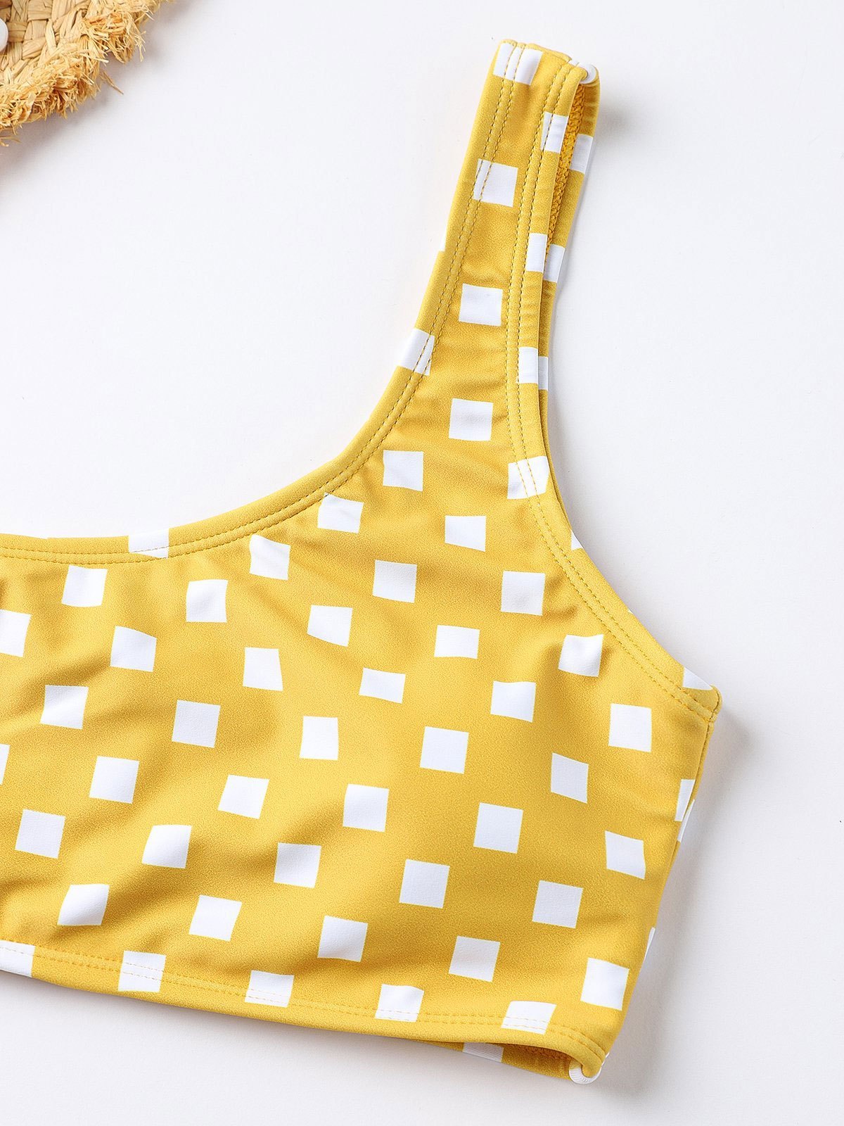 EMMIOL Check Print One Shoulder Bikini  Swimwear