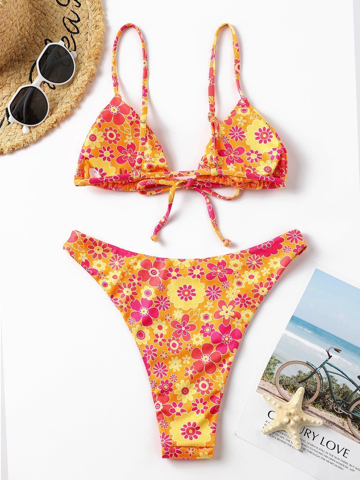 EMMIOL Geblümter Bikini-Badeanzug mit Schnürung vorne