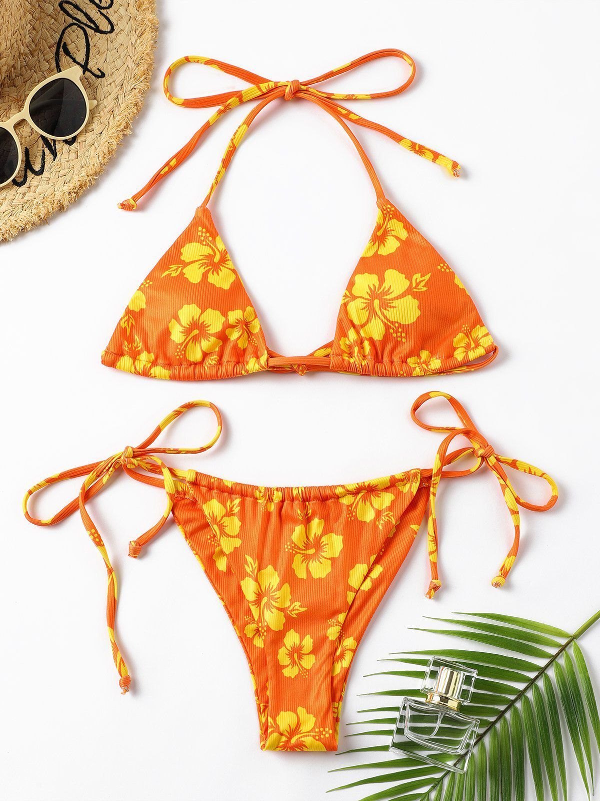 EMMIOL Geblümter Neckholder-Dreieck-Bikini-Badeanzug
