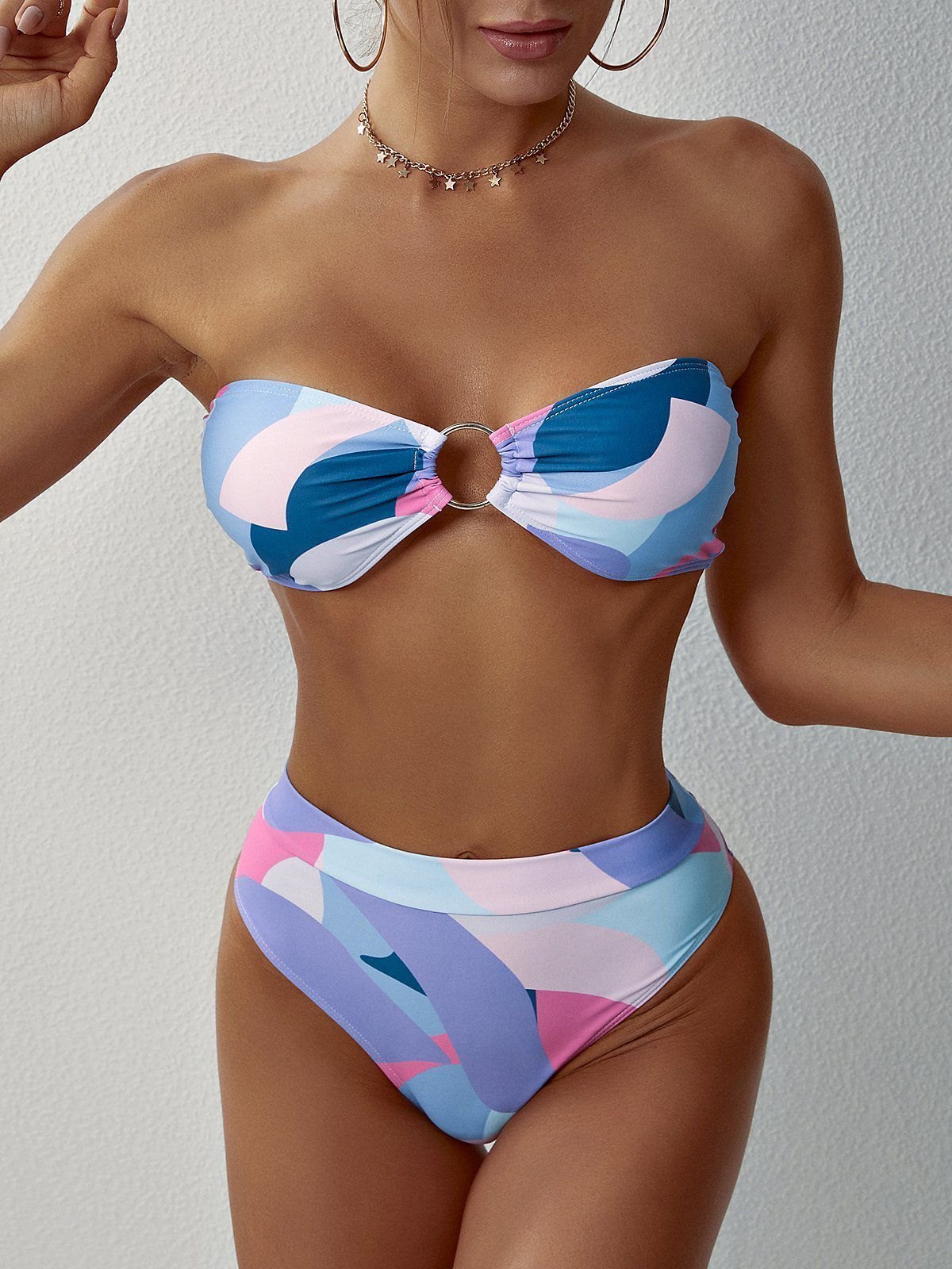 EMMIOL Costume da bagno bikini con anello a fascia geometrica