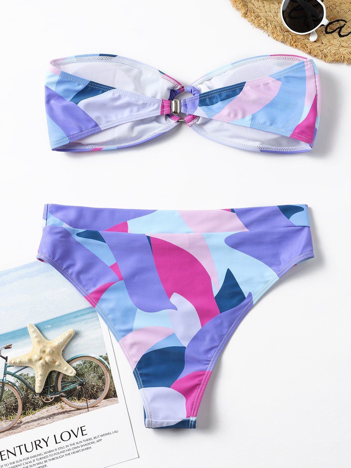 EMMIOL Costume da bagno bikini con anello a fascia geometrica