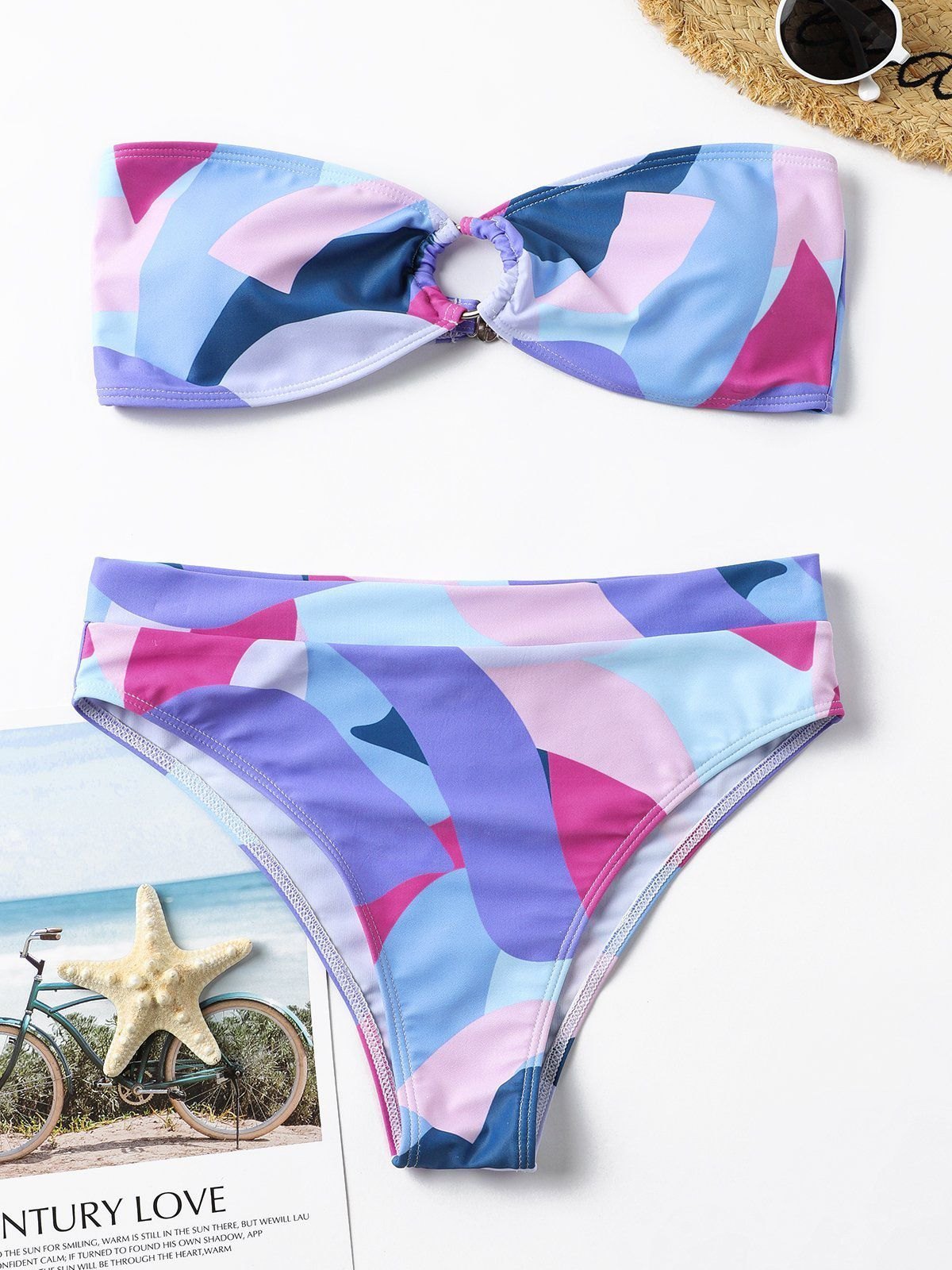 EMMIOL Costume da bagno bikini con anello a fascia geometrica