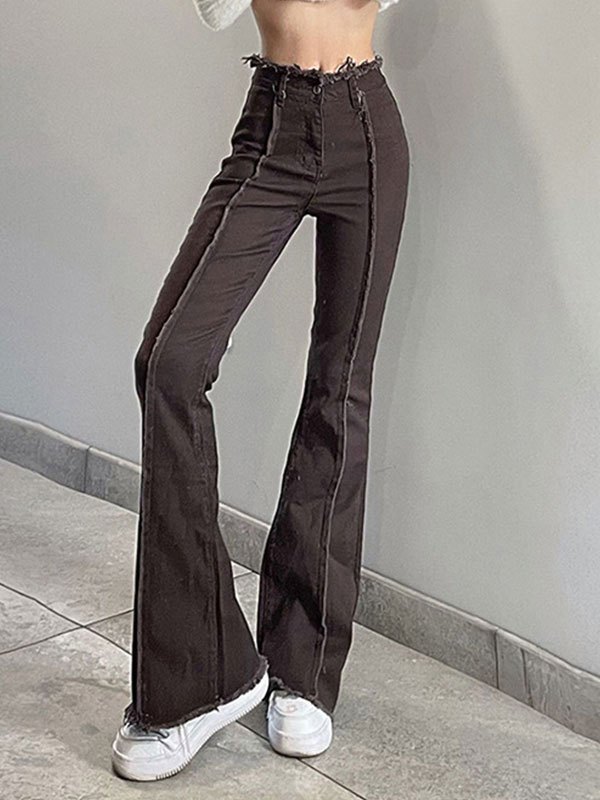 2022 Frayed Trim Flare Jeans Brown S In Flare Jeans Online Store. Best