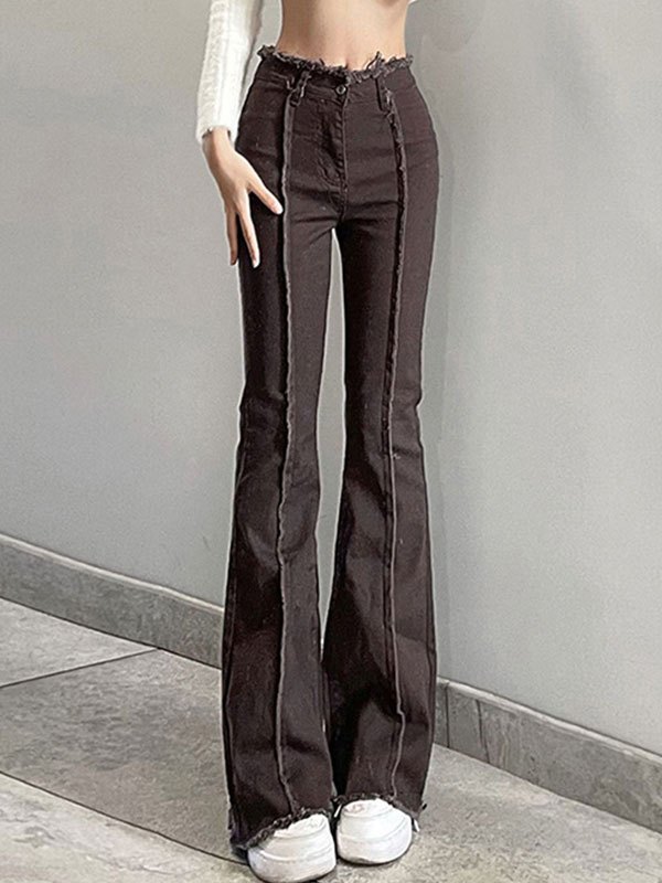 2022 Frayed Trim Flare Jeans Brown S In Flare Jeans Online Store. Best
