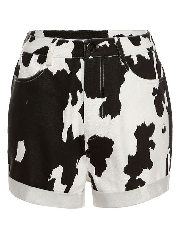 EMMIOL Cow Print Low Rise Denim Shorts