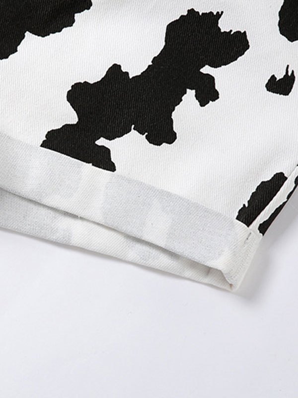 EMMIOL Cow Print Low Rise Denim Shorts