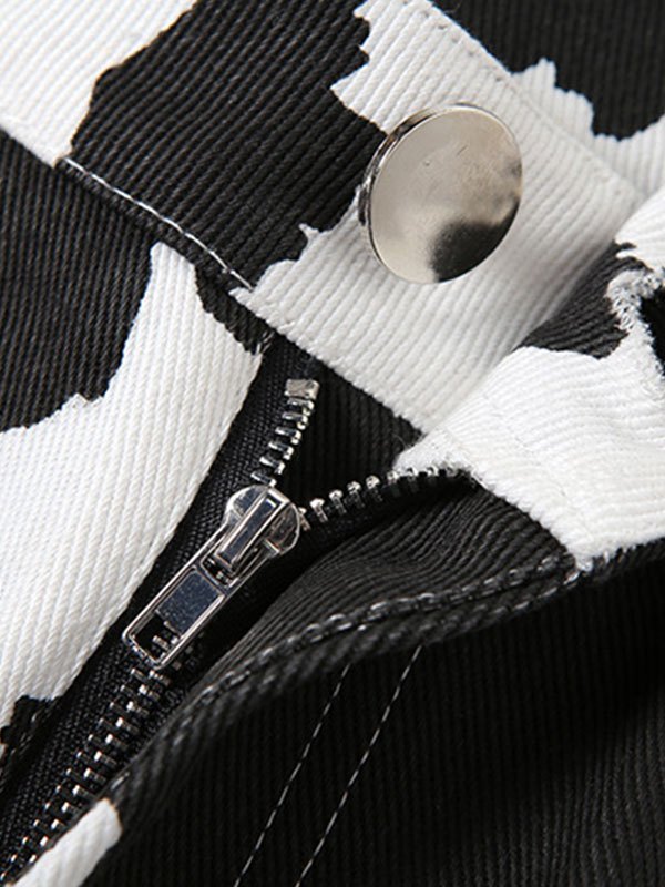 EMMIOL Cow Print Low Rise Denim Shorts