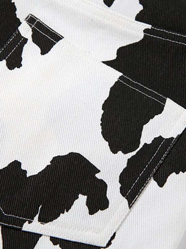 EMMIOL Cow Print Low Rise Denim Shorts