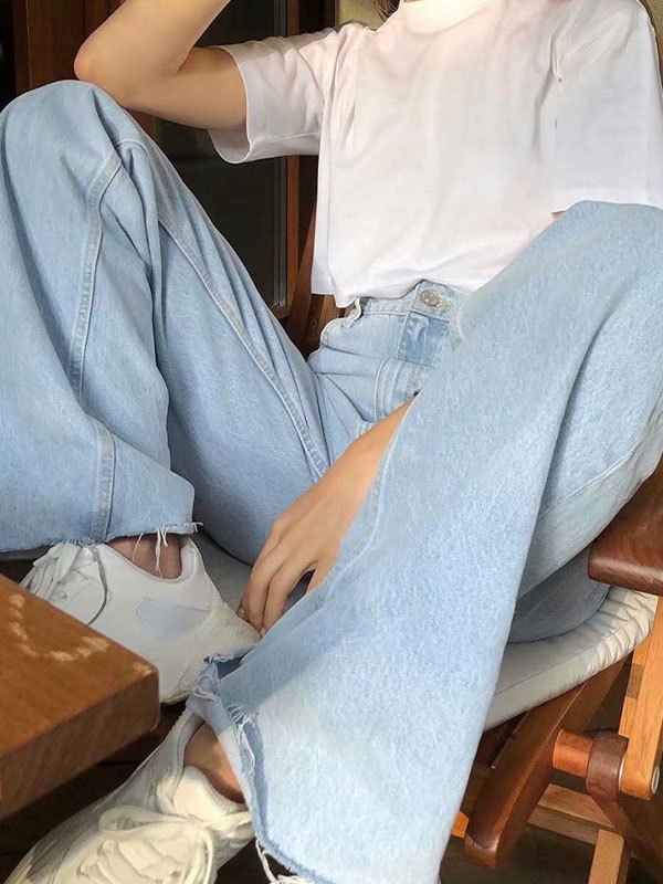 EMMIOL Raw Hem High Waist Boyfriend Jeans