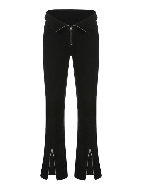 EMMIOL Folded Zipper Detail Flare Jeans