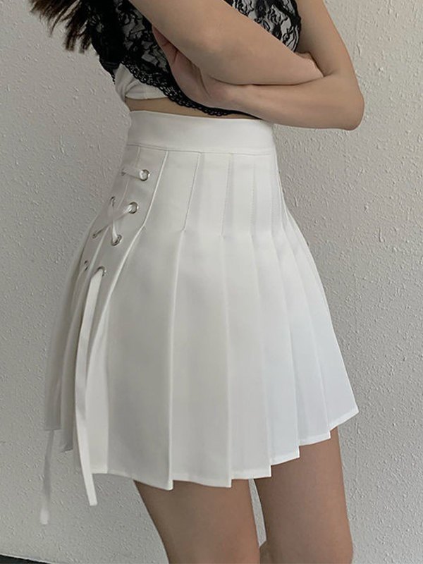 EMMIOL Lace Up Pleated Mini Skirt
