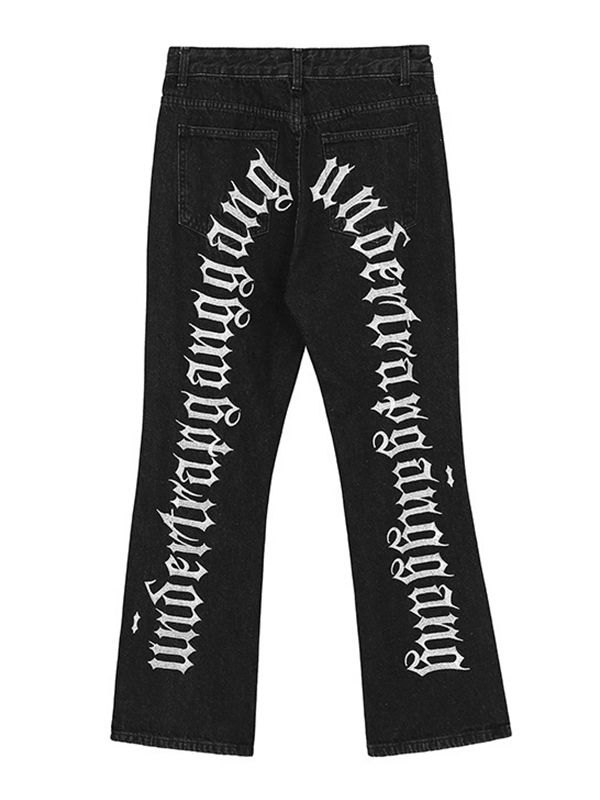 EMMIOL Jeans da uomo strappati con gamba svasata e lettera gotica