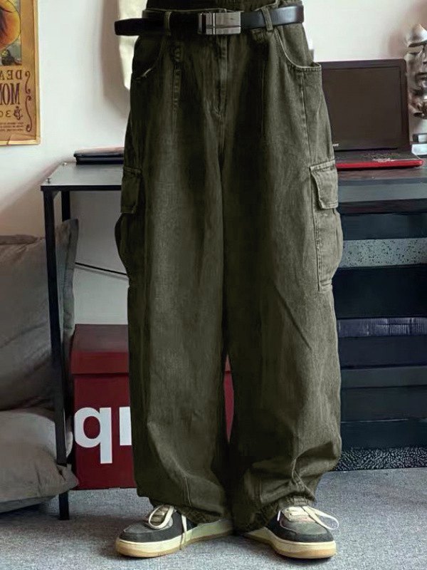 EMMIOL Jeans da uomo a gamba dritta con tasca cargo applicata