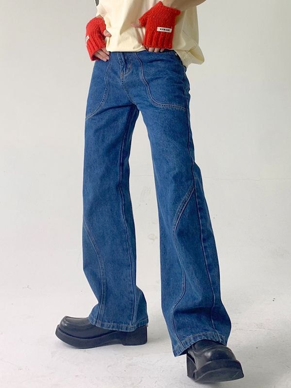 Emmiol Free shipping 2023 Men's Seam Detail Ankle Flare Jeans Blue S in