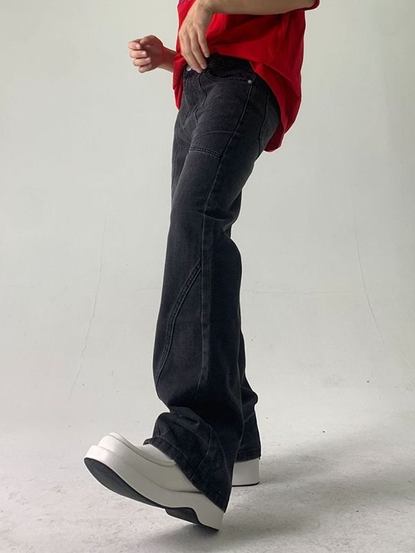 Emmiol Free shipping 2023 Men's Seam Detail Ankle Flare Jeans Black M