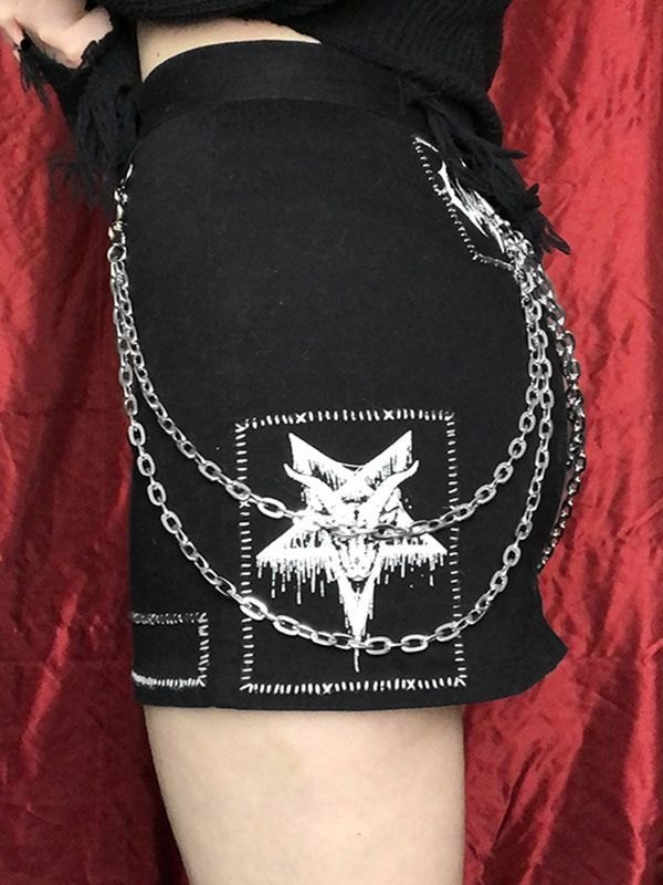 EMMIOL Minifalda con estampado de punk gótico de cadena desmontable