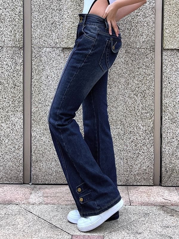 【HI FI FNK】Flare Embo Washed Jeans Emmiol Free shipping 2025 High Waist Washed Flare Jeans Blue