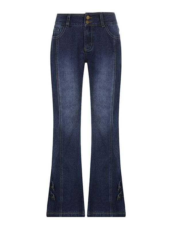 【HI FI FNK】Flare Embo Washed Jeans Emmiol Free shipping 2025 High Waist Washed Flare Jeans Blue