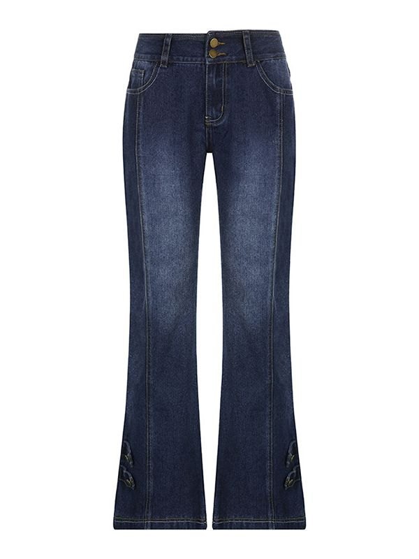 EMMIOL Gewaschene Flare-Jeans mit hoher Taille