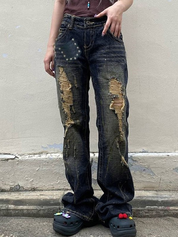 2022 Jeans strappati svasati alla caviglia Blu L In Jeans Strappati Online  Store. Best For Sale | Emmiol.com