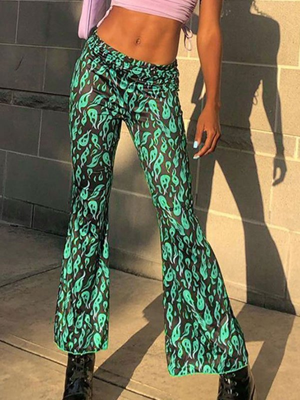 EMMIOL Tribal Flame Print Flare Leg Pants