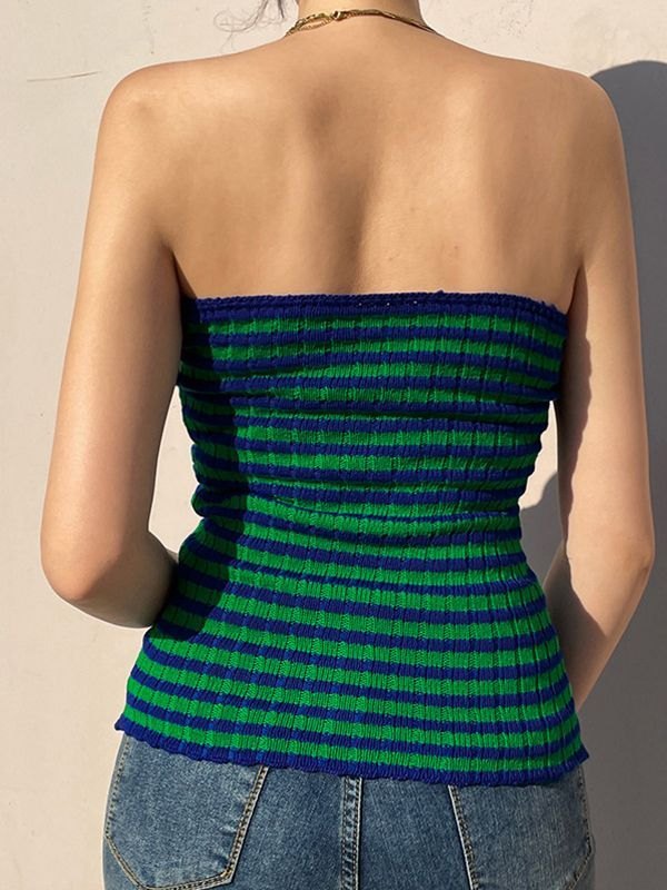 EMMIOL Top bandeau a rayas con aberturas retorcidas