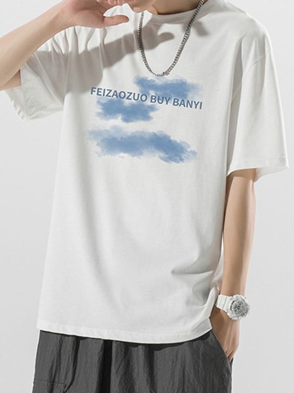 EMMIOL Camiseta con estampado de letras Cloud para hombre