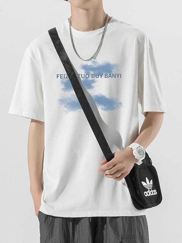 EMMIOL Camiseta con estampado de letras Cloud para hombre
