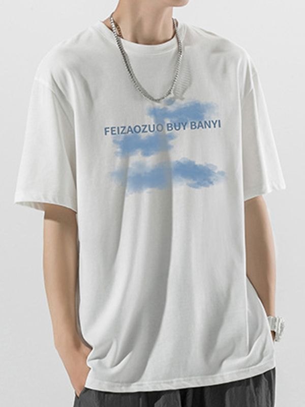 EMMIOL Camiseta con estampado de letras Cloud para hombre