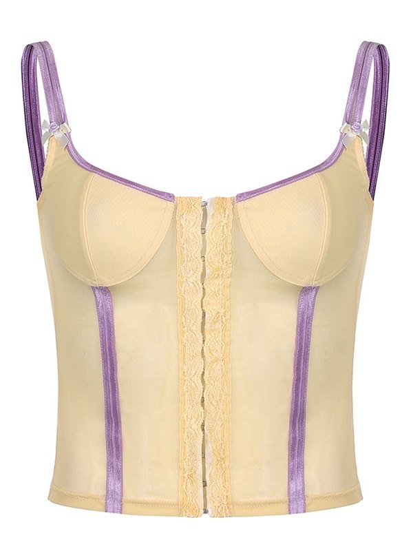EMMIOL Contrast Trim Mesh Paneled Crop Cami Top