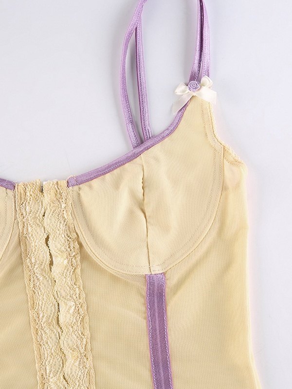 EMMIOL Contrast Trim Mesh Paneled Crop Cami Top