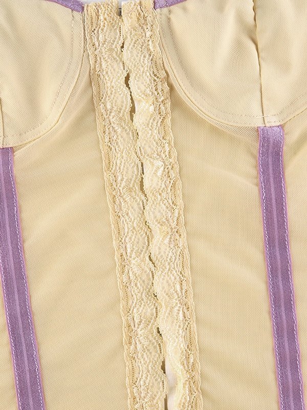 EMMIOL Contrast Trim Mesh Paneled Crop Cami Top