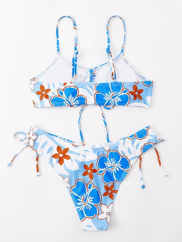 EMMIOL Conjunto de bikini con estampado floral de olas