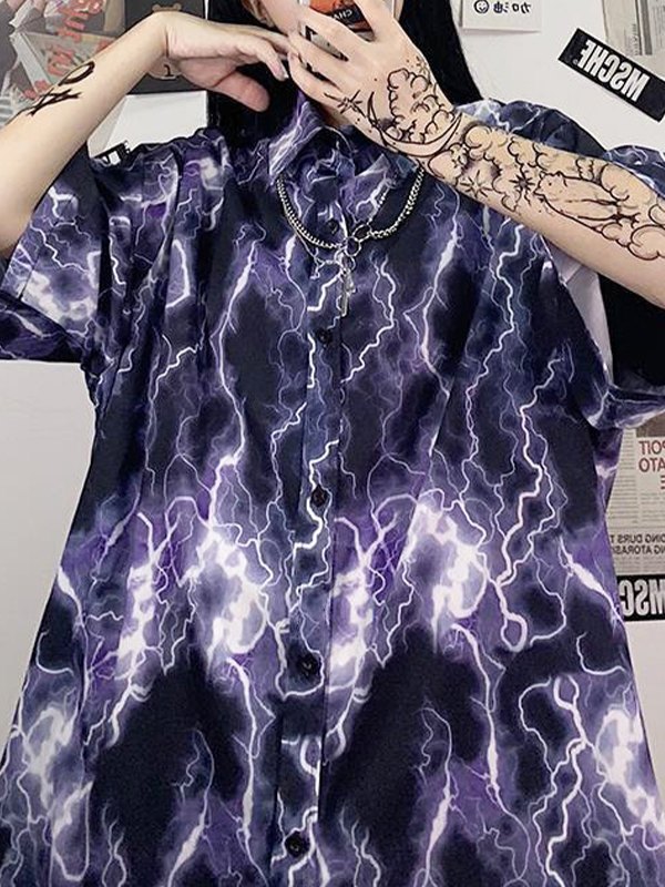 2022 Blusa abbottonata con stampa fulmini Viola XL In Camicie e Magliette  Online Store. Best For Sale | Emmiol.com