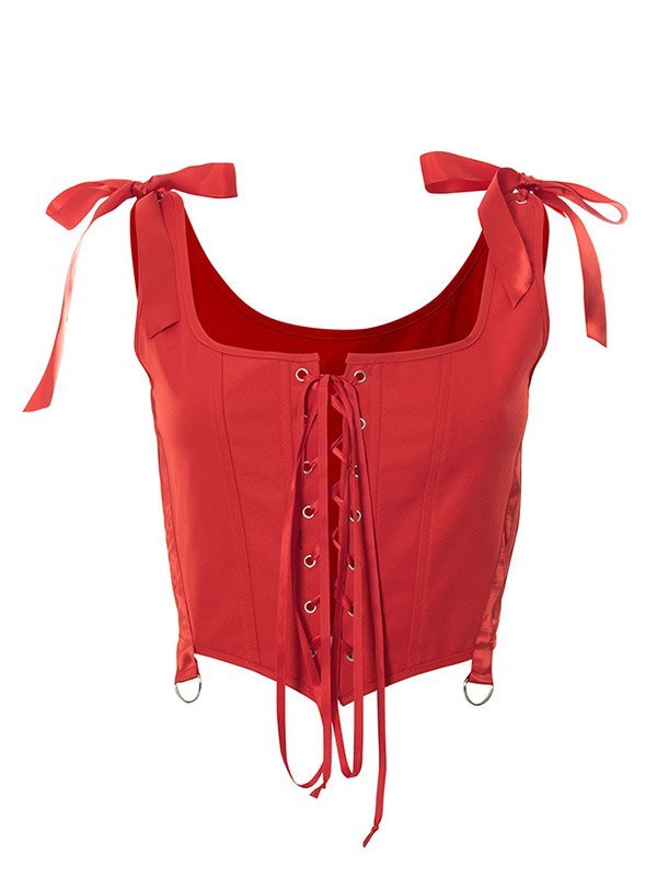 Emmiol Free shipping 2023 Lace Up Y2K Corset Top Red S in Corset Tops