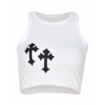 Rib Cross Patched Crop Tank Top