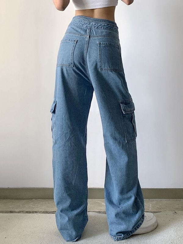 EMMIOL Jeans cargo con parche y bolsillo en la cintura doblada