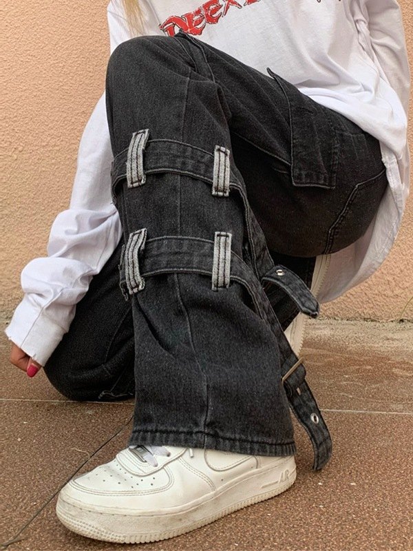 EMMIOL Buckle Strap Detail Pocket Cargo Jeans